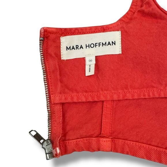 Mara Hoffman Milla Cropped Denim Top Poppy Orange Sweetheart Cotton Size 00 - Picture 8 of 8